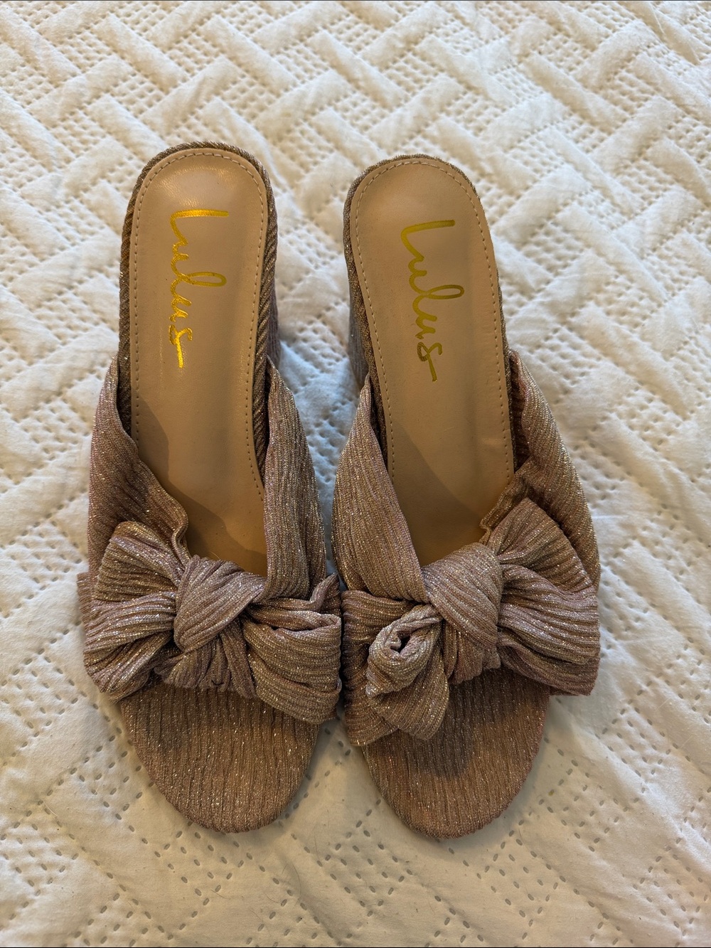Lulu's Shimmery Blush Knot Slide Mules